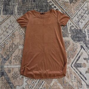 Olivaceous Brown soft faux suede Short Sleeve Dress small